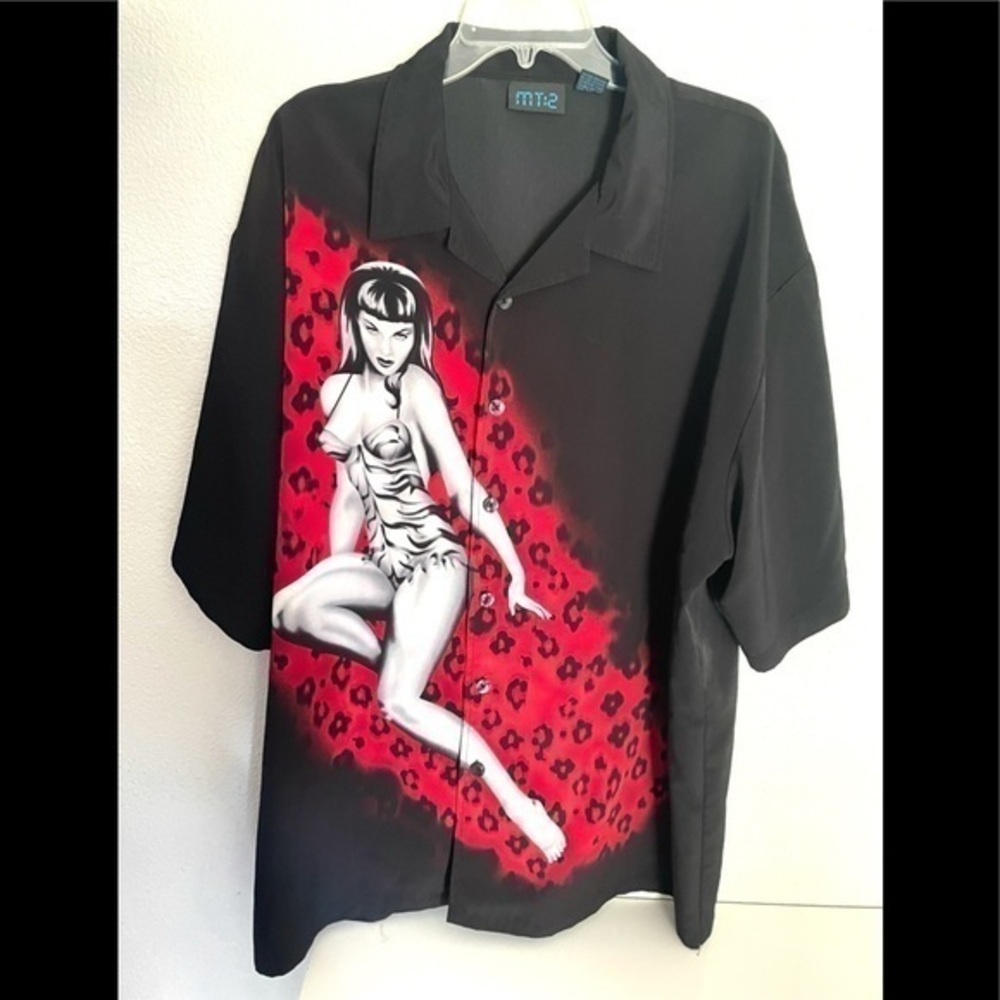 MT12 Retro pinup girl button down casual lounge shirt size XXXL